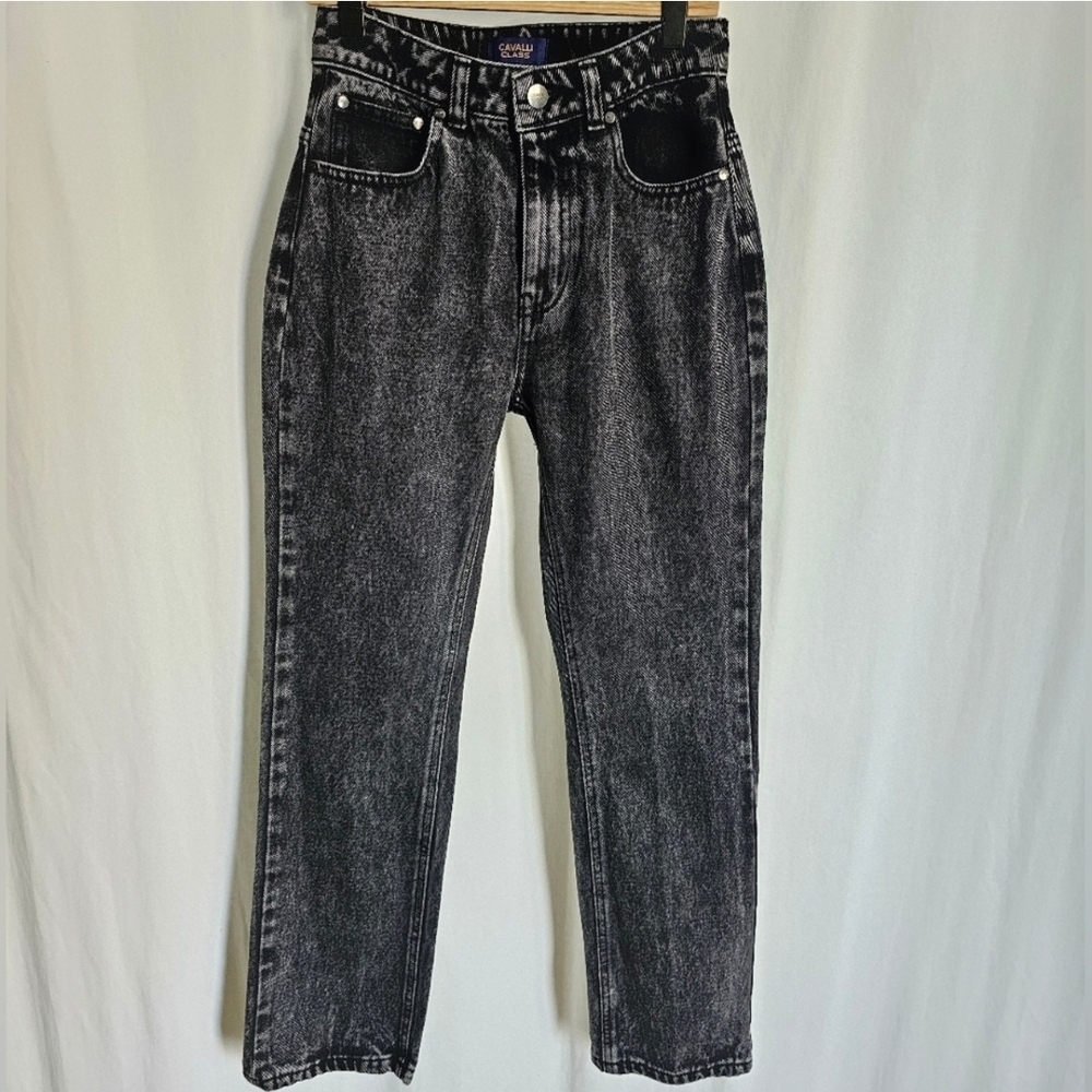 Cavalli Class Black High-Rise Straight Leg Denim Jeans